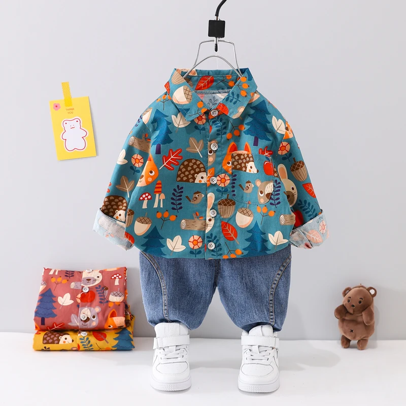 

2023 Spring Autumn Baby Boys Clothing Sets Children Clothes Outfit Toddler Infant Cartoon Shirt Jeans Kids Casual Sportswear