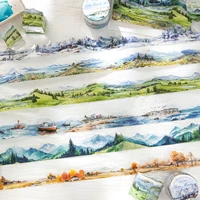 Yoofun 3x200cm Vintage Landscaping Collage Material PET Tape Mountains and Sea Creative DIY Journal Scrapbooking Masking Tape 1