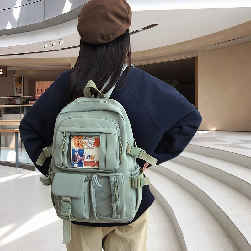 Simple Stylish Unisex School Backpack Breathable Lightweight Expandable Spine Protection Nylon Material Fresh Sweet Style 2