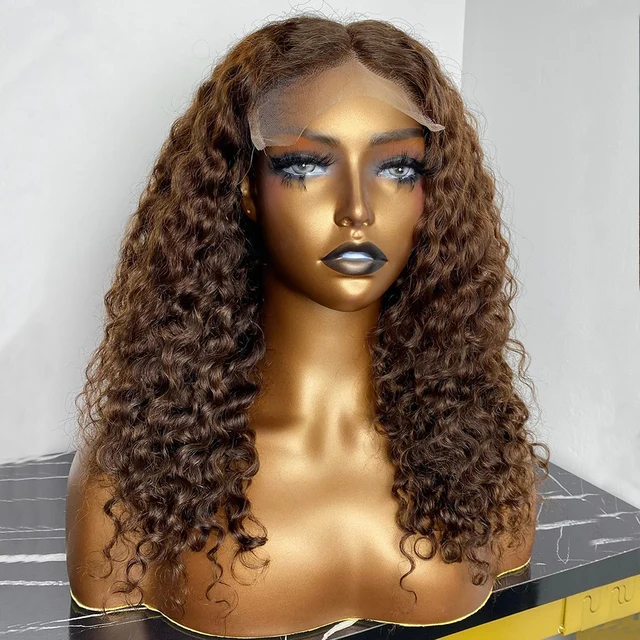 Perruque Lace Front Wig Naturelle Ondulée, Cheveux Humains, Brun Chocolat, 13x4, 13x6, Deep Curly, HD, pour Femme 1