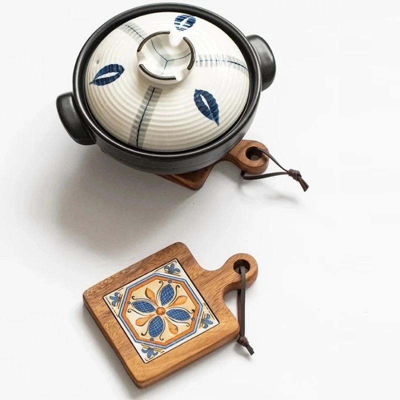 

Acacia Wood Tiles Pot Mat Anti-Scalding Plate Mat Drink Coasters Wooden Trivet Frame for Hot Tea Pots and Pans Pad Holders