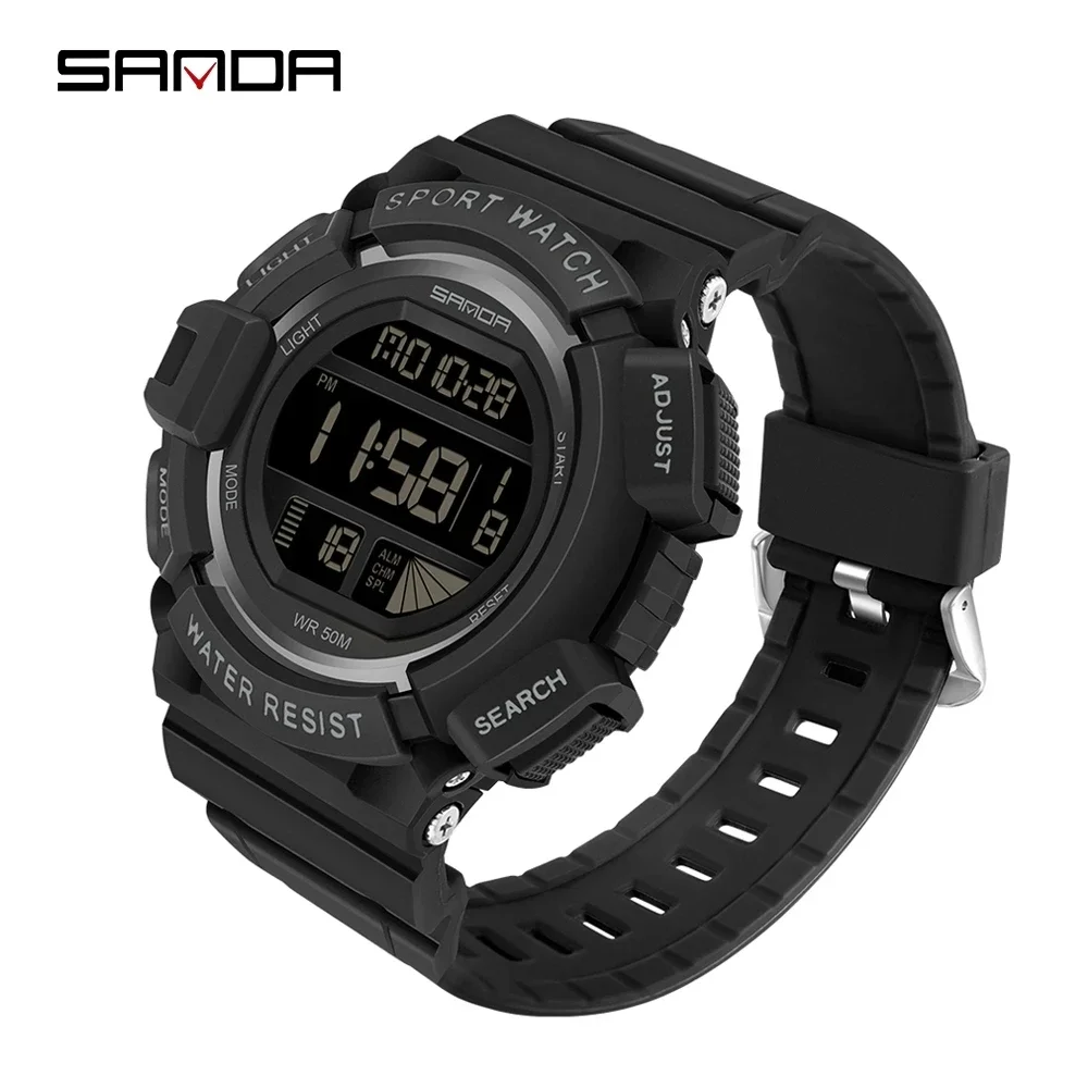 SANDA Outdoor Sport Watch Men Multifunction 5Bar Waterproof PU Strap LED Display Watches Chrono Digital Watch Reloj Hombre 2106 skmei мода открытые спортивные часы мужские многофункциональные часы будильник chrono 5bar водонепроницаемые цифровые часы reloj hombre 1251