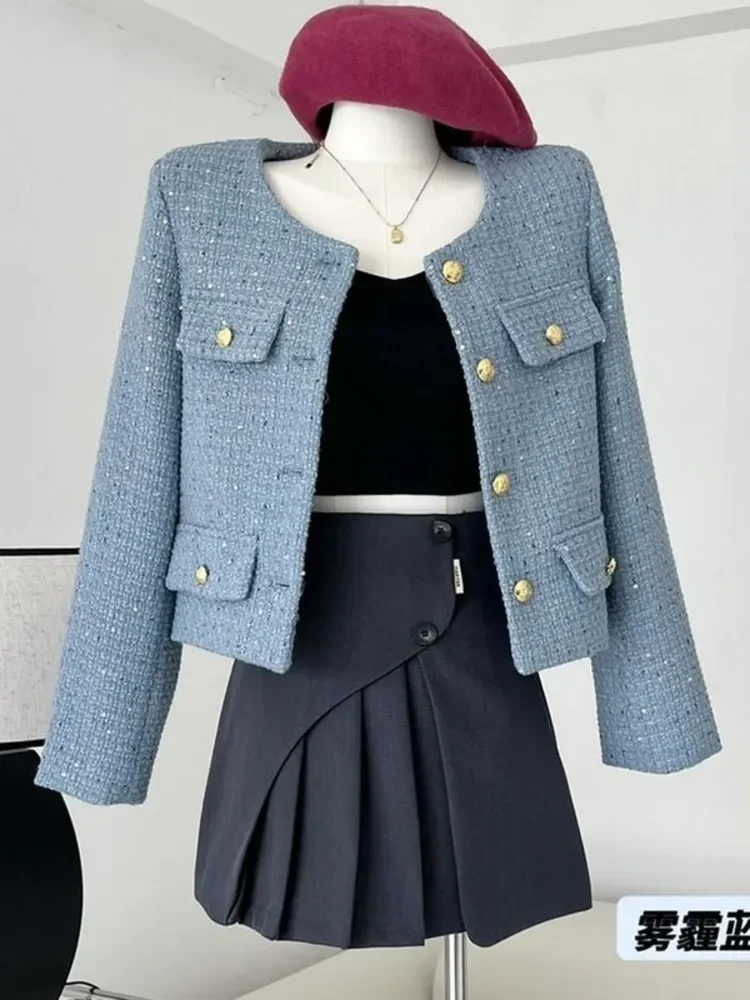 

High Quality Korean Fashion Casual Tweed Jacket Women Autumn Winter vestes Coat French Vintage Outwear Tops chaquetas mujer