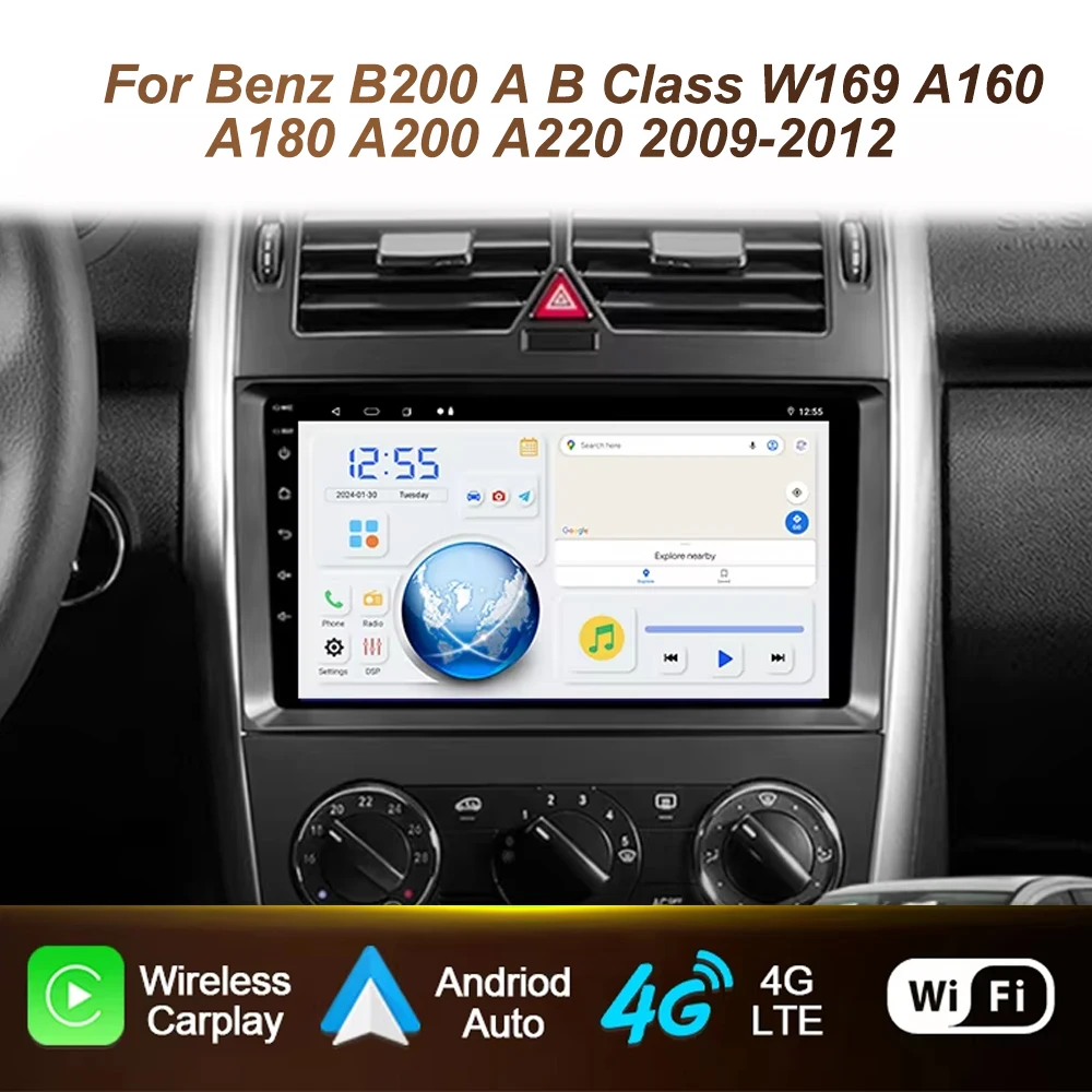 Radio de coche carplay Android Auto estéreo para mercedes-benz B200 Clase A Clase B W169 A160 A180 A200 A220 2009-2012 navegación GPS 1