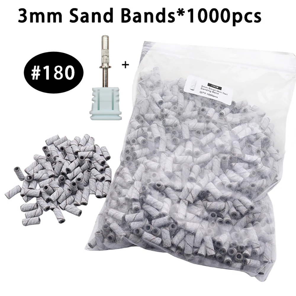 1000개 3mm 화이트 지브라 미니 샌딩 밴드(스테인레스 스틸 맨드렐 포함) - 전기 매니큐어 및 페디큐어용 네일 드릴 비트 세트