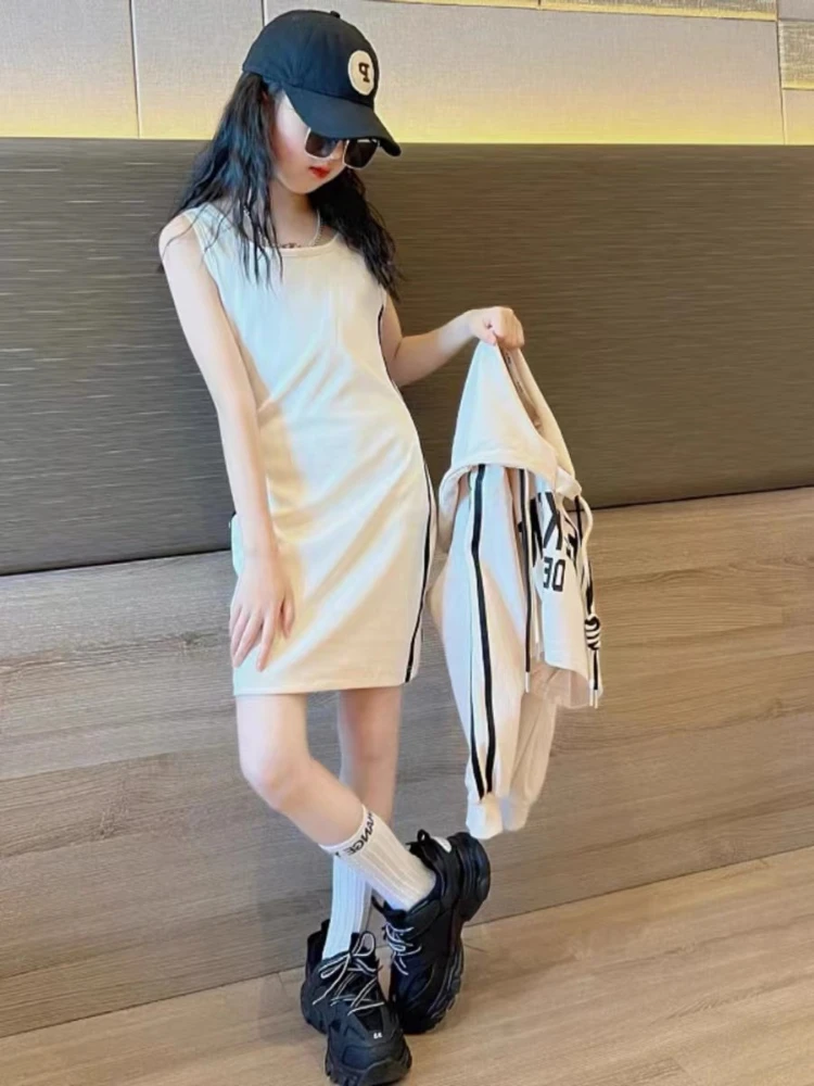 الخريف الأطفال الفتيات الملابس مجموعة صغار رسالة قناع السترة العلوي و الجانب شريط أكمام فستان  في سن المراهقة 2 قطعة وتتسابق