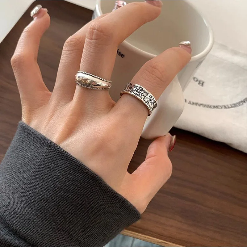 

PANJBJ 925 Sterling Silver Letter Ring for Women Girl Geometric Retro Individuality Jewelry Birthday Gift Dropshipping
