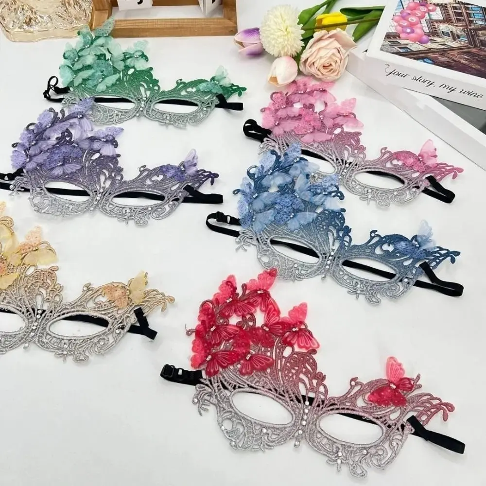 Leichte Spitzen-Halbgesichtsmaske mit Strass, atmungsaktive Schmetterlings-Maskerade-Maske, Farbverlauf-Partymaske für Themenparty, Abschlussball, Cosplay – Detail 9