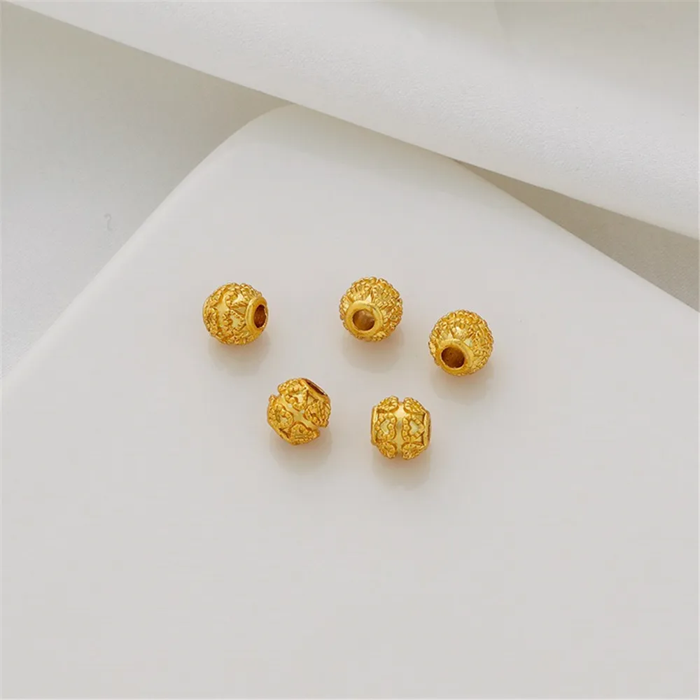 18K Matte Gold Round Bead Bracelet Necklace Ancient Heart Pattern Peach Heart Ball Separated Beads DIY Accessories Loose Bead 7m