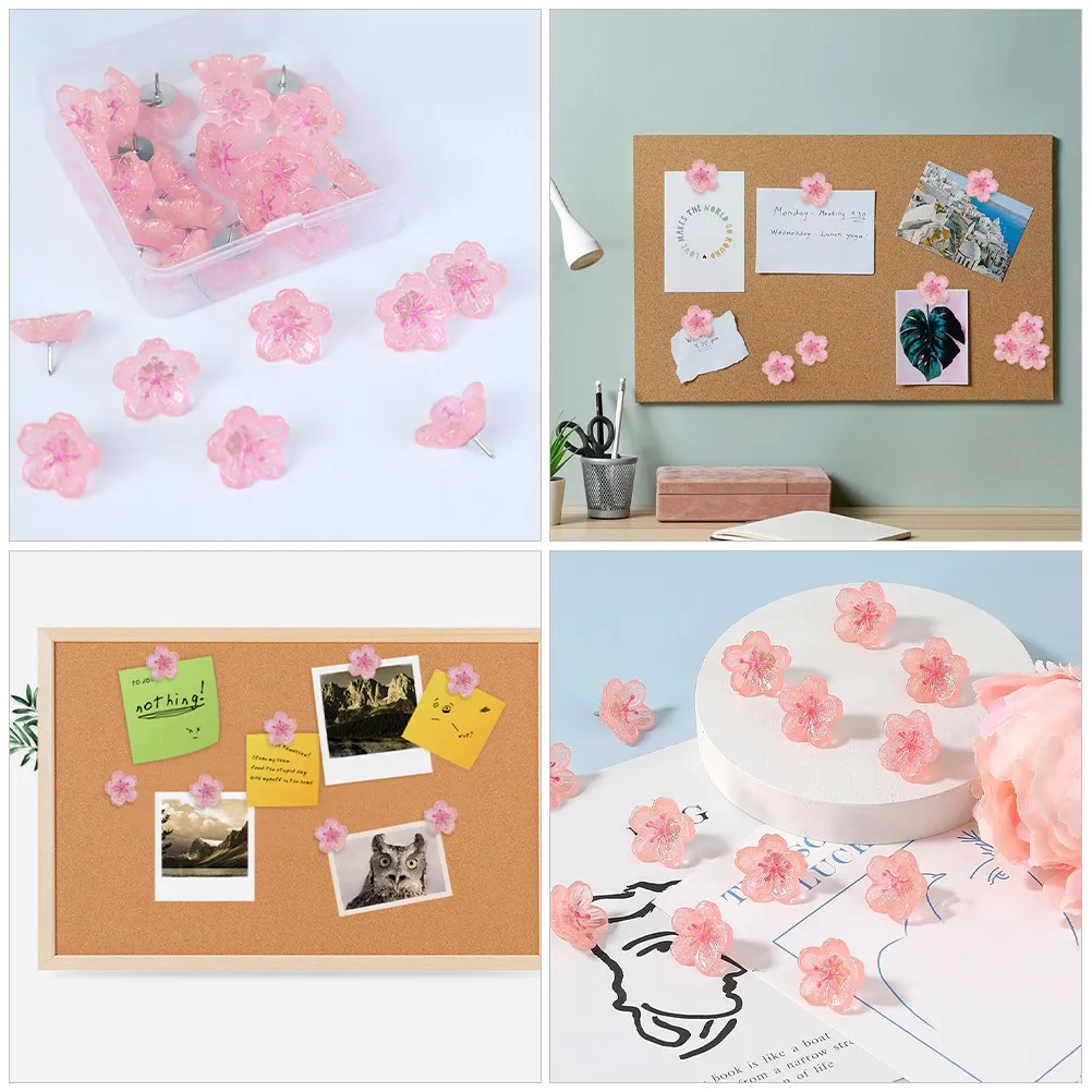 20Pcs 꽃무늬 엄지핀 디자인 여성용 장식 푸시핀 책상 장식 사무용품 코르크보드 액세서리 게시판