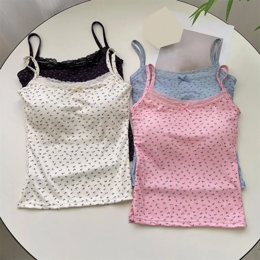

Women Camisole Stylish Women's Lace Trim Tank Tops with Bow Decor Sexy Backless Crop Tops for Summer Padded Camisole Streetwear