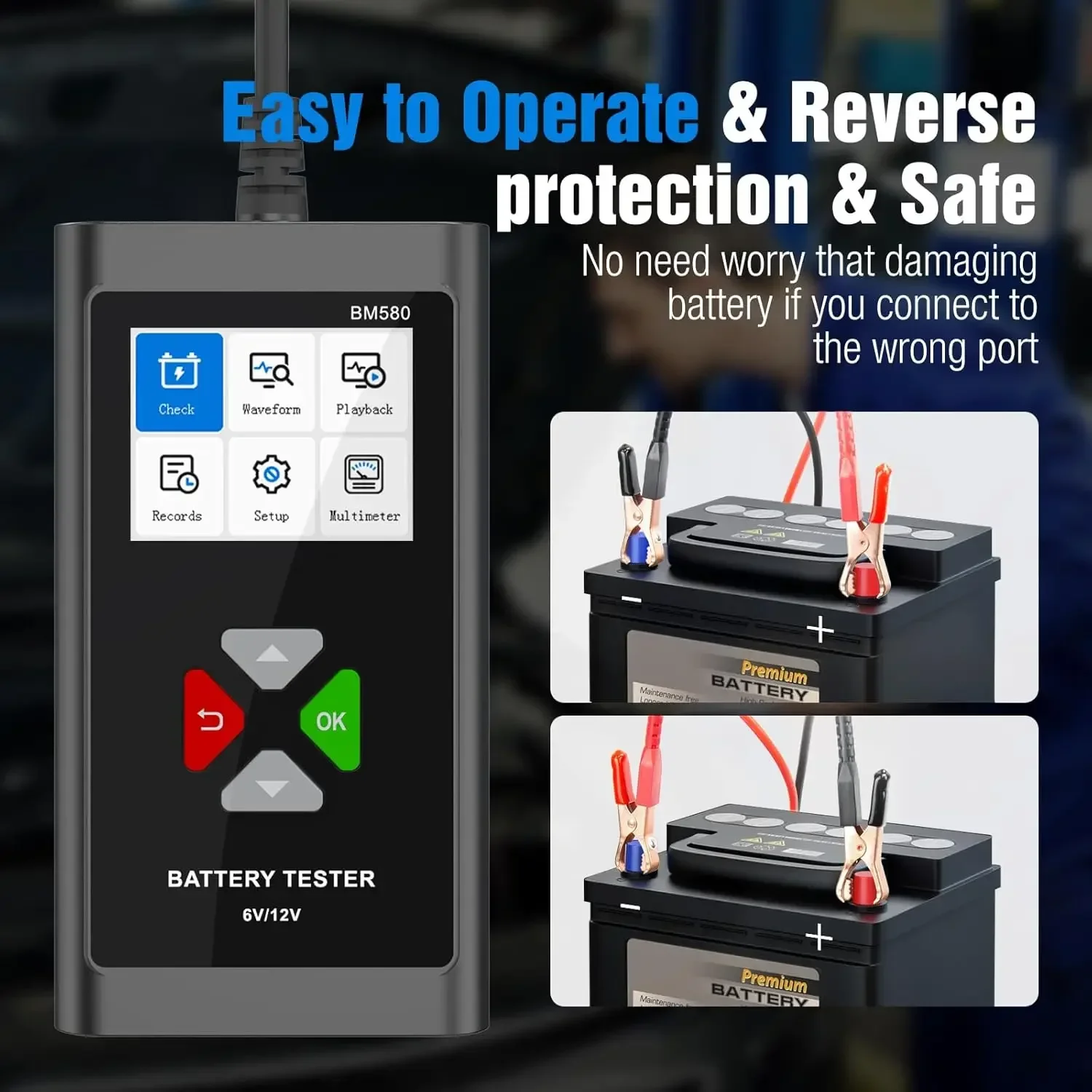 Car Battery Tester 6V 12V BM580 100-2000CCA Analyzes Cranking Charging Voltage Tests Battery Capacity Automotive