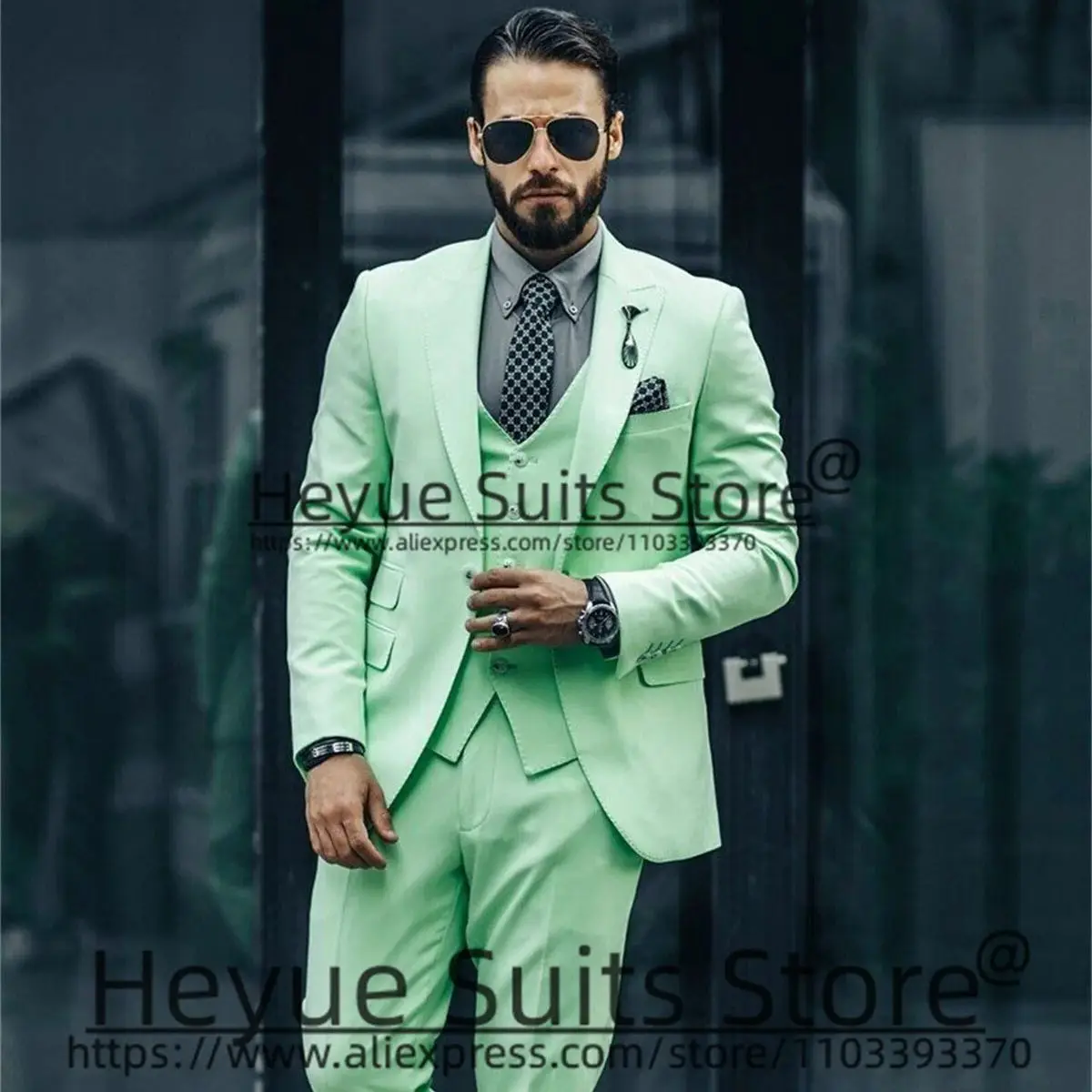 

Mint Green Wedding Suits For Men Slim Fit Single Breasted Groom Tuxedos Party 3 Pieces Sets Fashion Male Blazer Trajes De Hombre