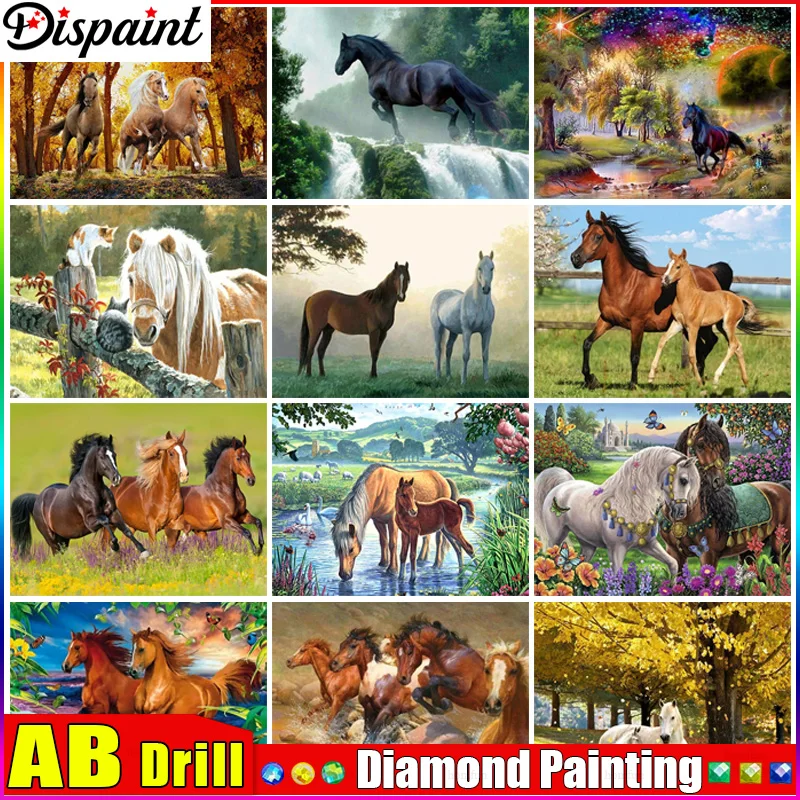 

Алмазная вышивка Dispaint AB 5D «сделай сам», полноформатная картина с изображением животных, лошадей, квадратных/круглых искусств