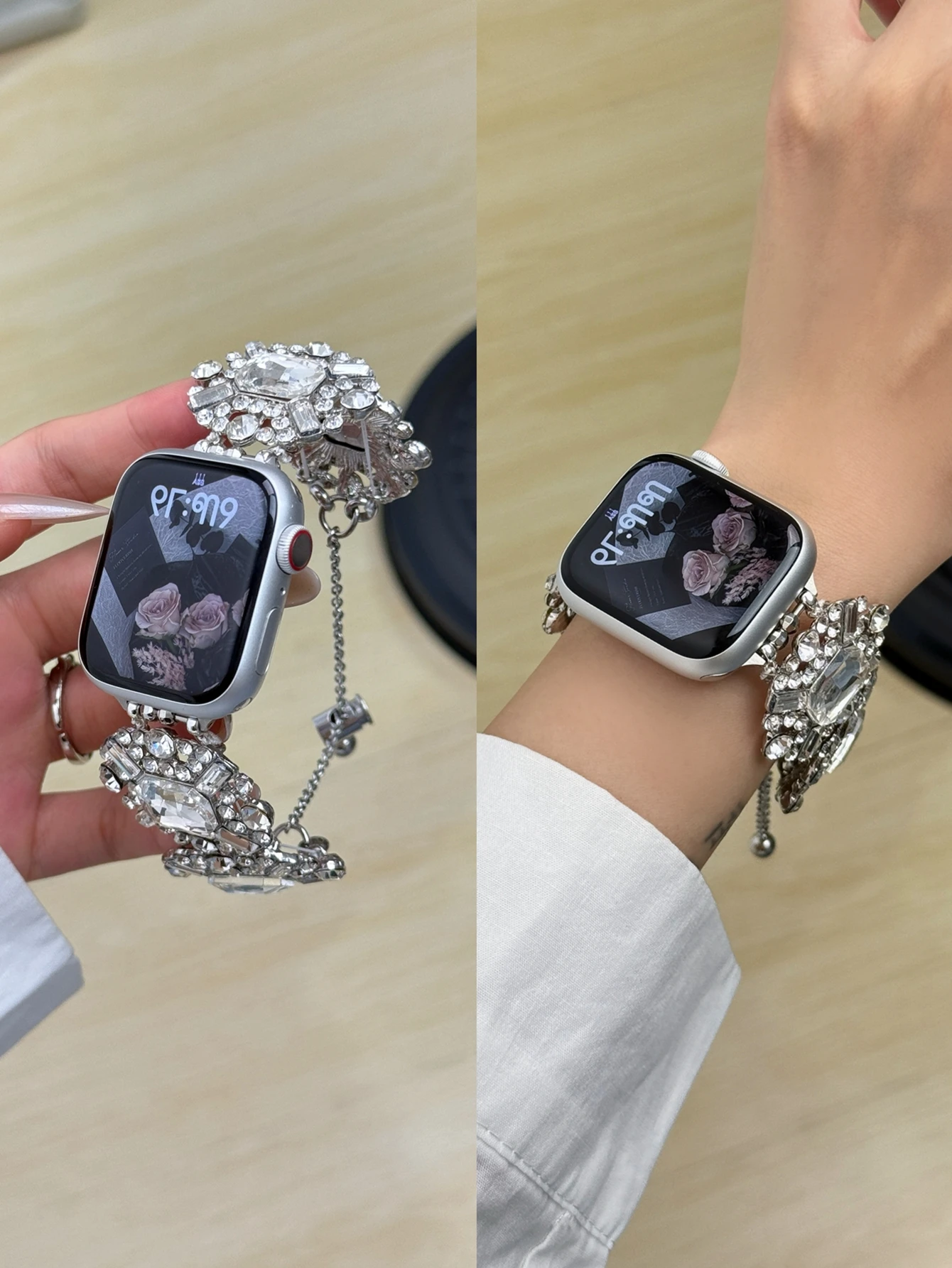 Stylish Stone Metal Link Elastic Watch Band Bracelet