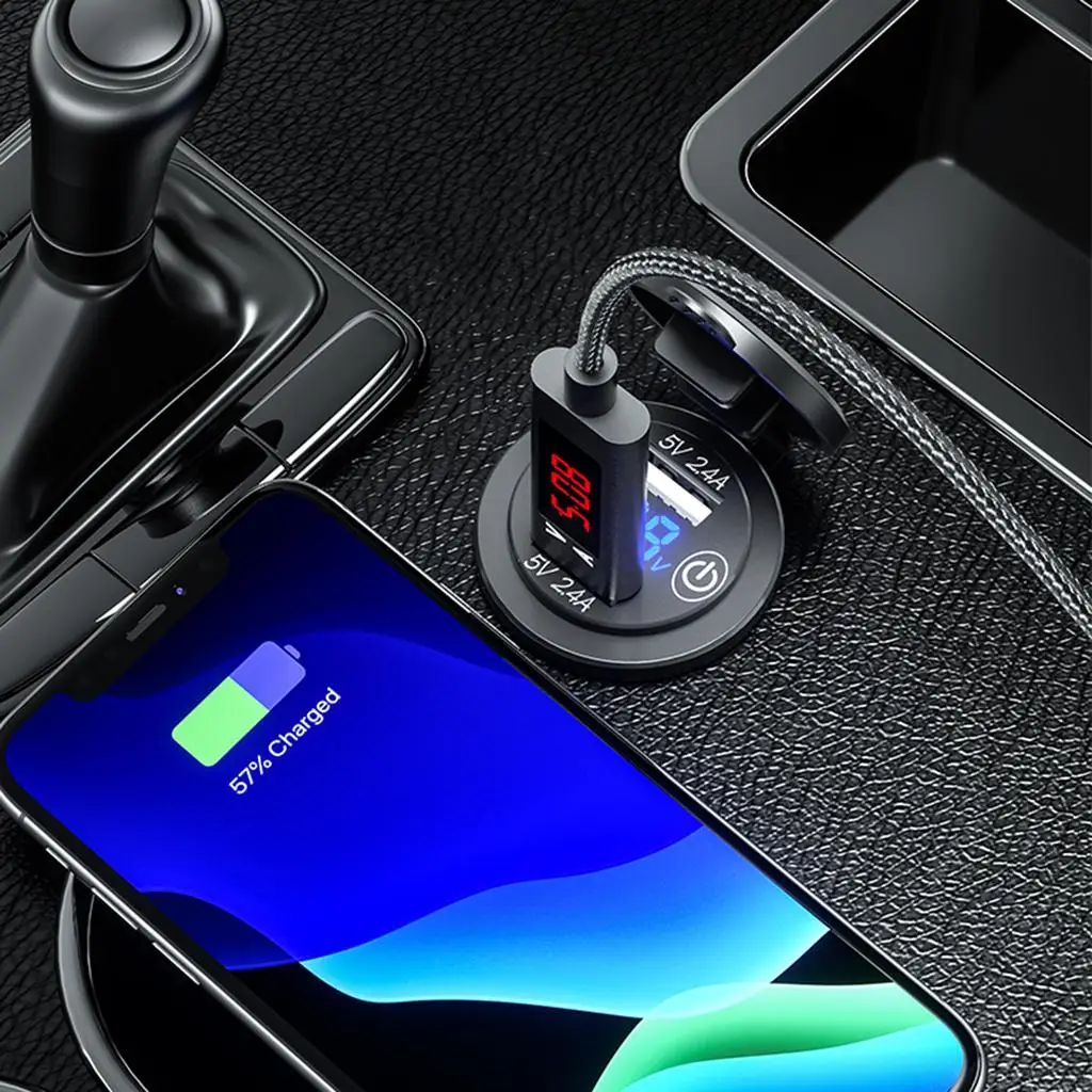 Dual USB Lighter Socket Car Charger Adapter With Touch Switch