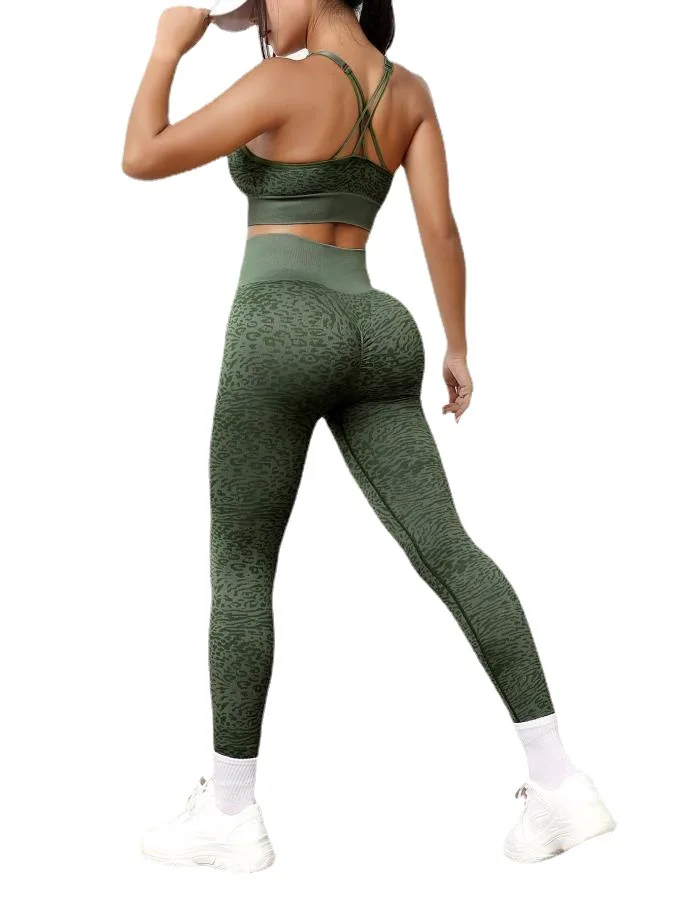 Conjunto de ropa de entrenamiento para mujer, Sujetador deportivo de cintura alta, Leggings de Yoga, Fitness, tirantes finos, sin costuras, 2 piezas