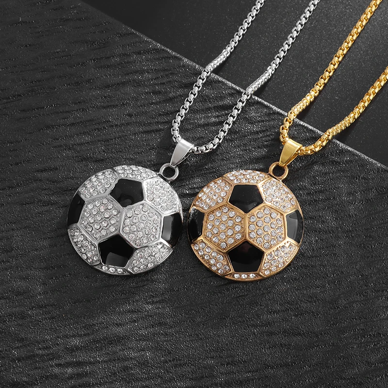 

Fashionable Shiny Zircon Sports Football Pendant Necklace for Men Women Fans Sports Jewelry Gift