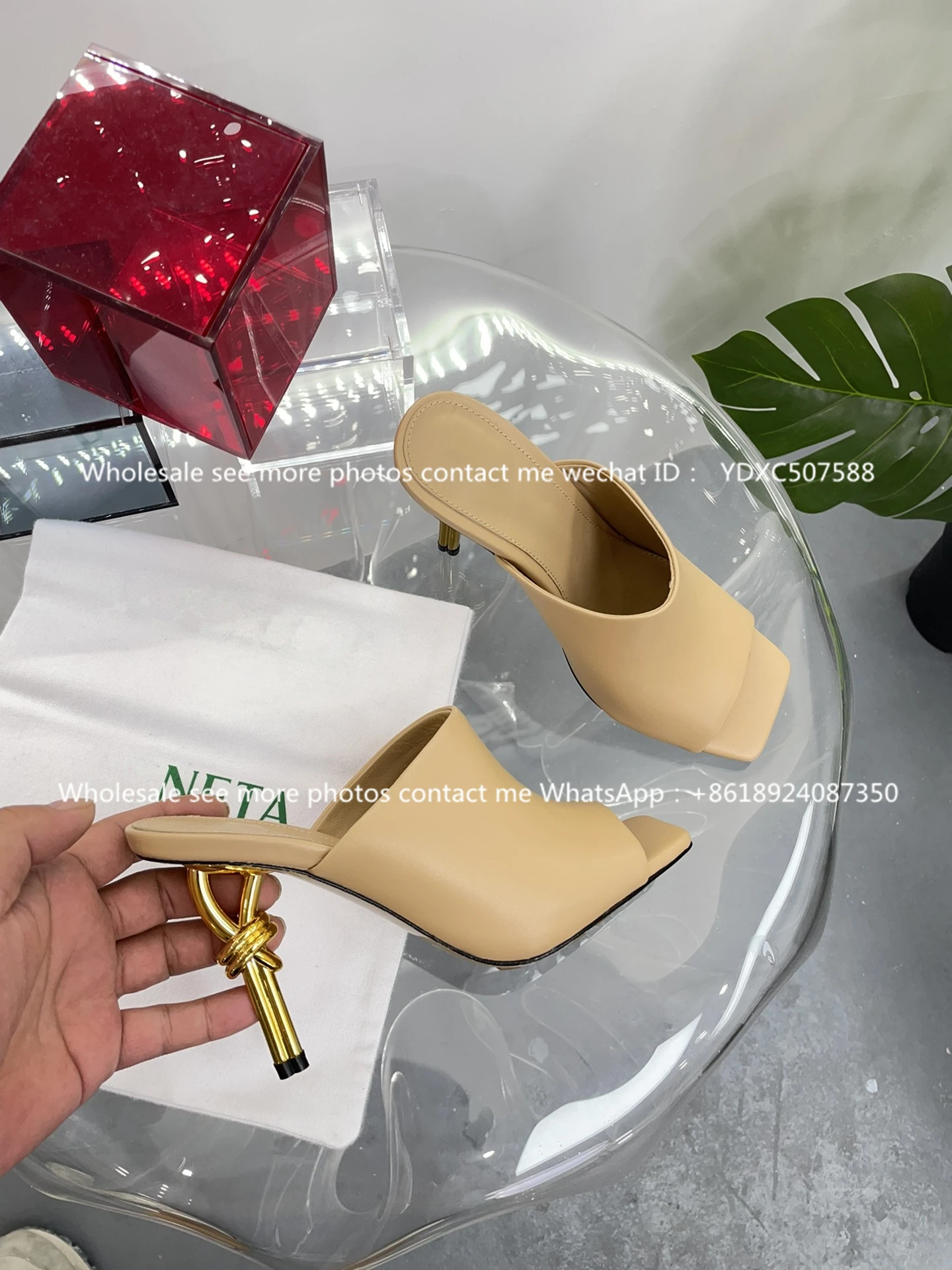 European and American Style 2023 Summer New Genuine Leather High Heels Women's Sandals Fashion Sexy Red Slippers Women