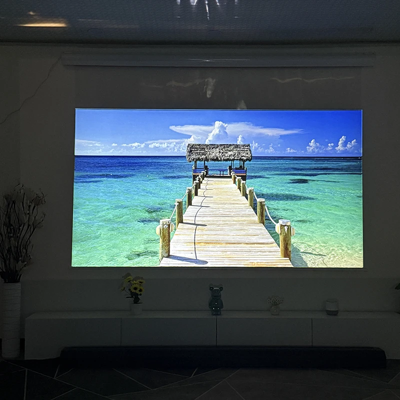 VisualMr Schermo di proiezione drop down motorizzato elettrico in fibra di vetro bianco 4K Cinema di proiezione da 120 pollici per cinema home theater - immagine 3