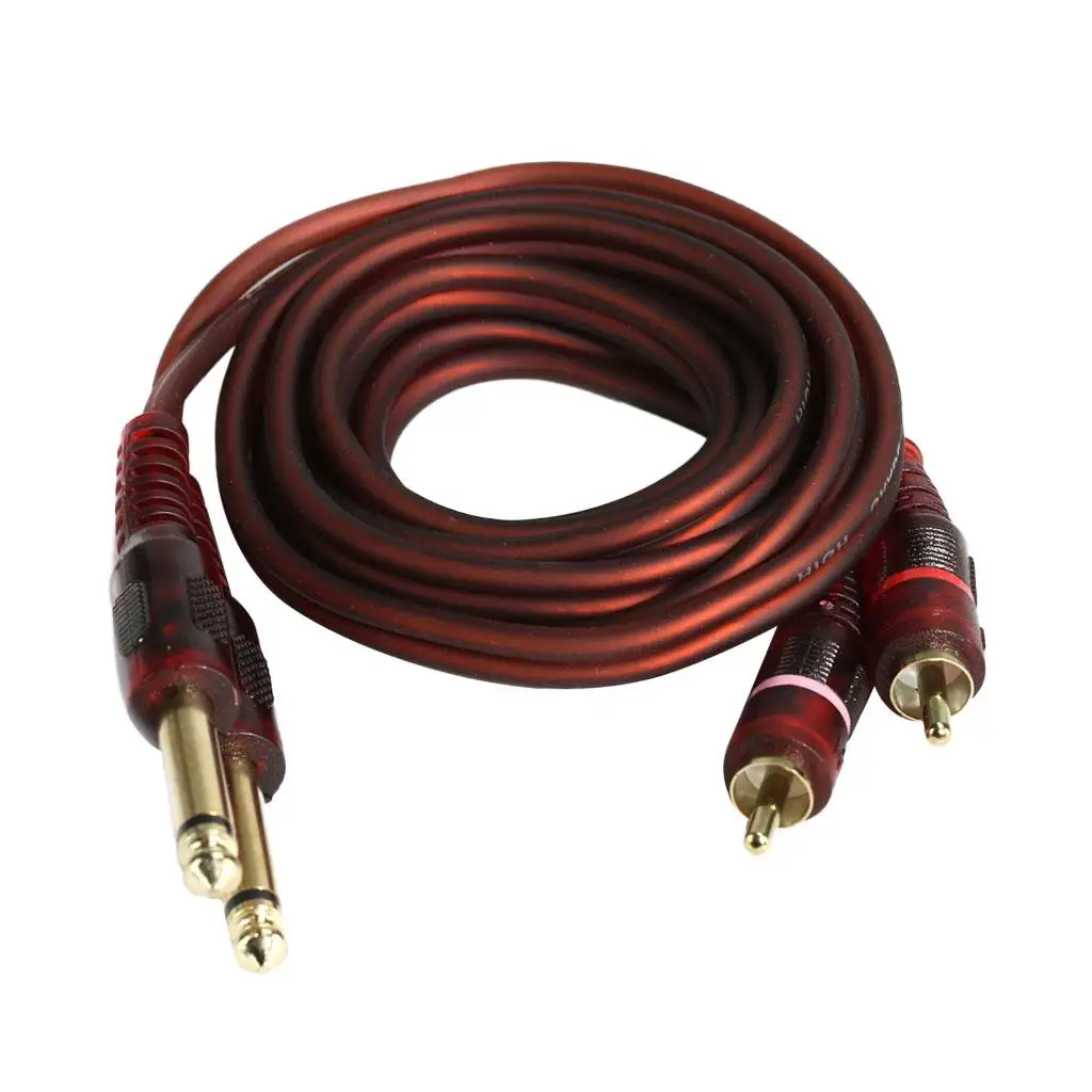 1.5m 6.35mm 1/4 Inch Plugs to 2 RCA Plugs Cable Adapter Converter Wire