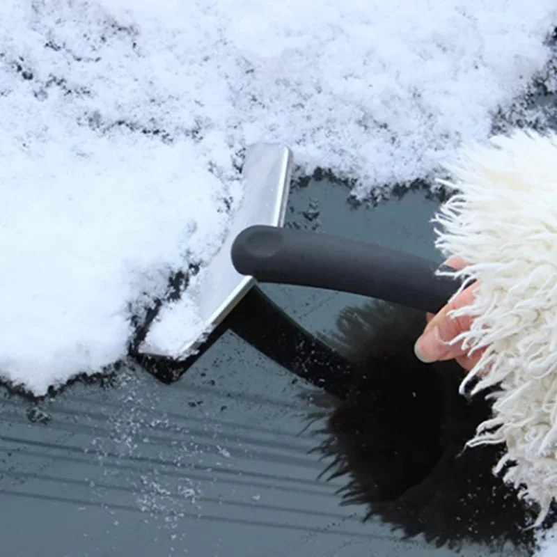 Heavy-Duty Metal Snow Shovel for Car Windshield-Black, Ice Scraper & Window Cleaning Tool for All Vehicles
