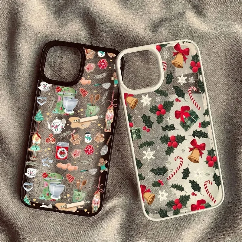 Cartoon Christmas Gift Theme Clear Phone Case For iPhone 12 13 11 14 15 16 Pro Max X XR XS 7 8 Plus SE 2020 Anti-Fall Cover