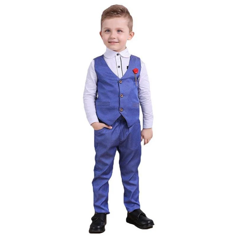 

Spring Autumn College Boys British Suit Set Children Gentleman Vest Shirt Pants 3pcs Clothing Set Kids Party Performance Costume