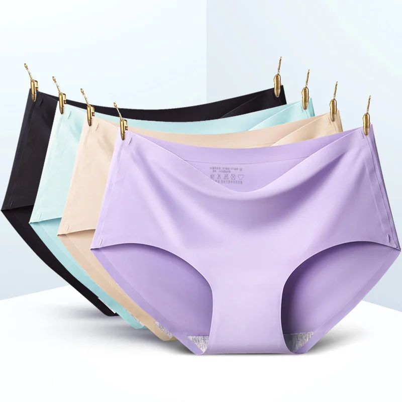 

3Pcs Sexy Women Panties Ice Silk Traceless Underwear Girl Lingerie Breathable Comfort Briefs Large Size Panty Female Underpant