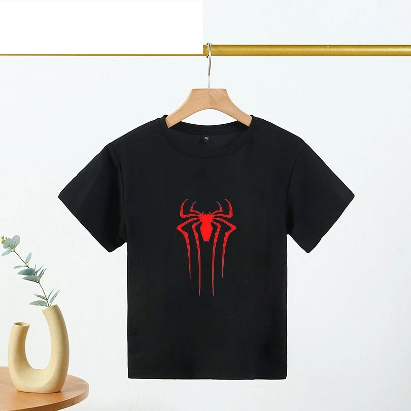 Nueva camiseta de manga corta de verano con diseño de araña roja para niños, camisetas casuales para niños y niñas, camiseta de Spider-Man, ropa linda para niños