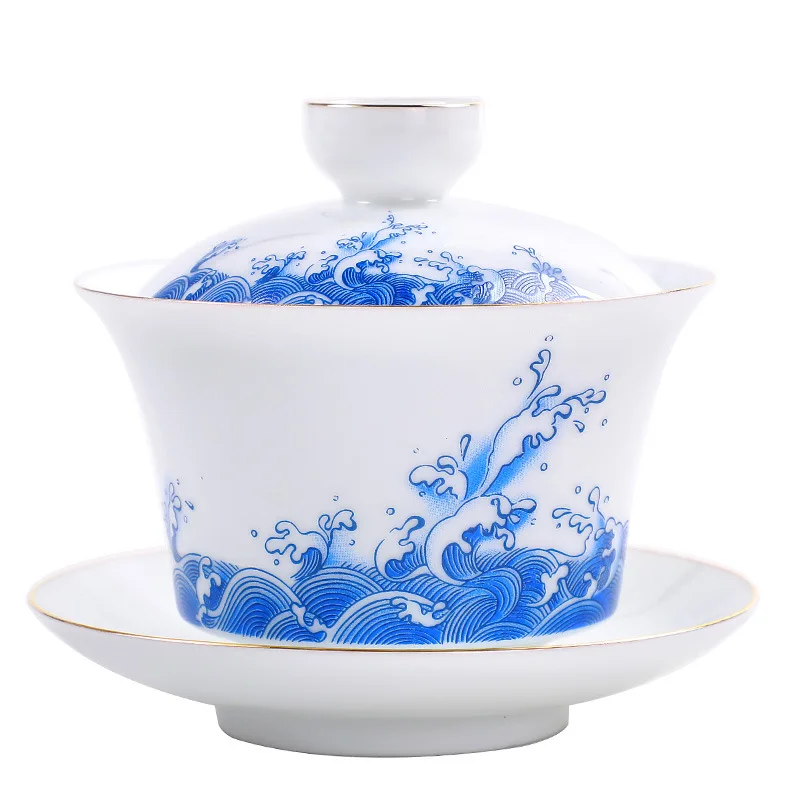 180ml White Porcelain Hand Painted Gold Tea Tureen Clay Gaiwan for Tea Bowl Shen Puer Soup With Lid Gai Wan Gaiwan and Cup Cups