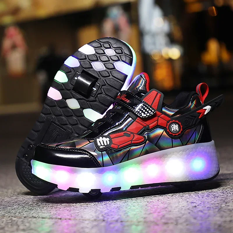 Trendy LED Light Rechargeable Kids Roller Skate Shoes 2 Wheels Fashion Boys Girls Gift Casual Outdoor Sports Running Sneakers