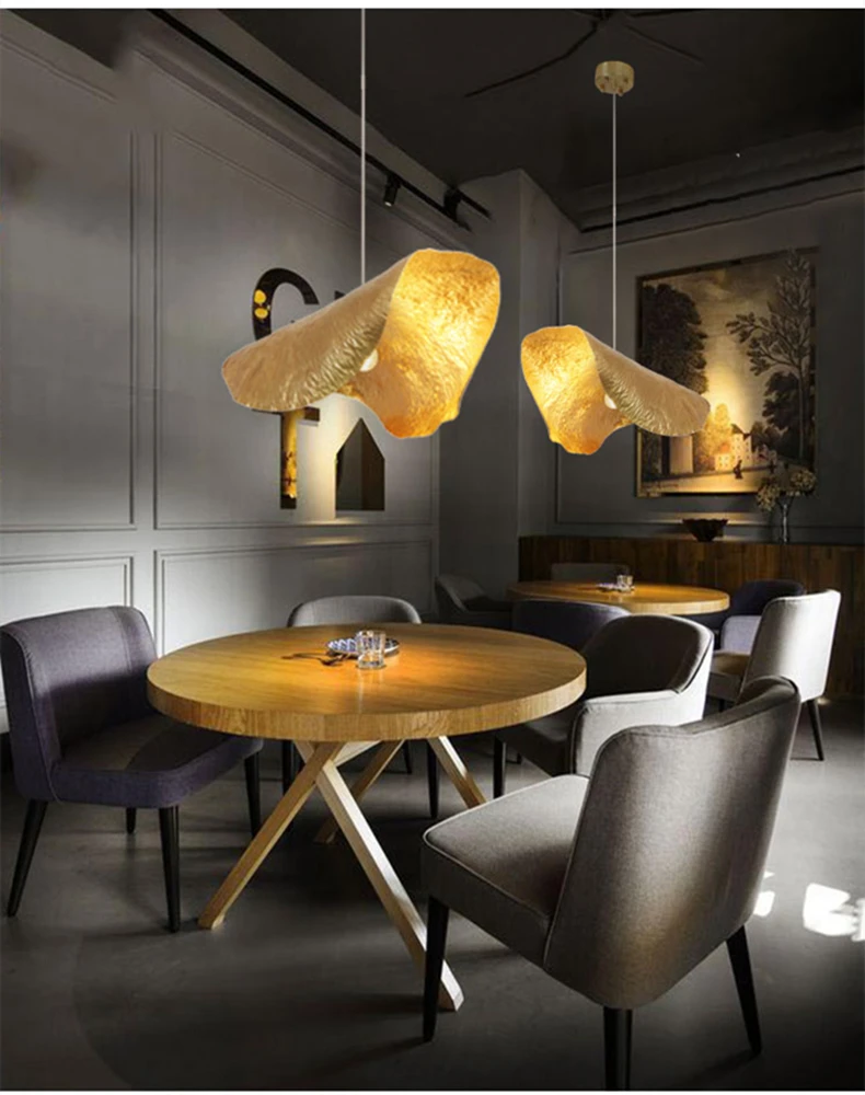 Nordic Leaf Pendant Lamp Copper Chandelier Creative Living Dining Bar Kitchen Island Lanterns LED Curved Pendant Light