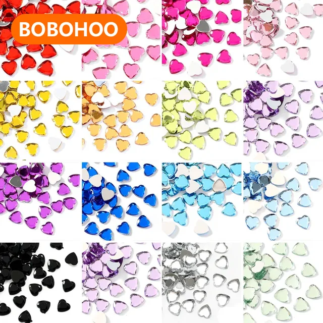 100pcs Heart Mulitcolor Acrylic Crystal Nail Art Rhinestones Flatback Crystal AB Non Hot Fix Rhinestones Glitter Strass B3717