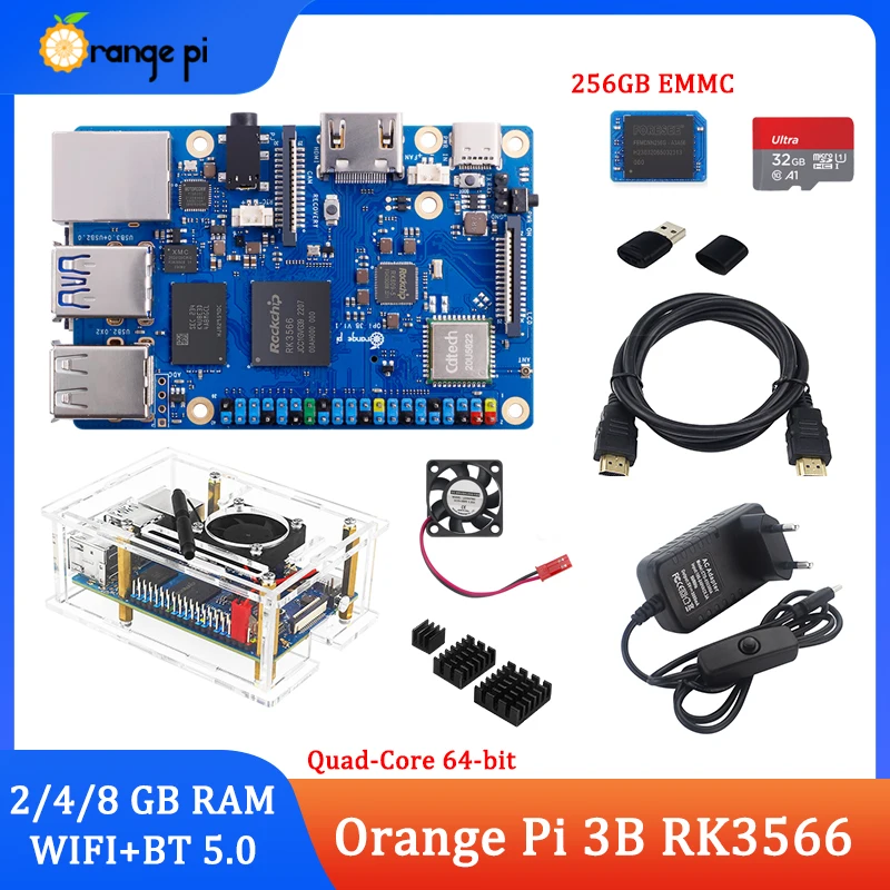 Mini pc Orange pi com Wi-fi Placa Única Rockchip Rk3566 Wifi5 Mais bt 5.0 Gigabit Porta Lan Run Android Linux Openharmony so 3b 8gb de Ram