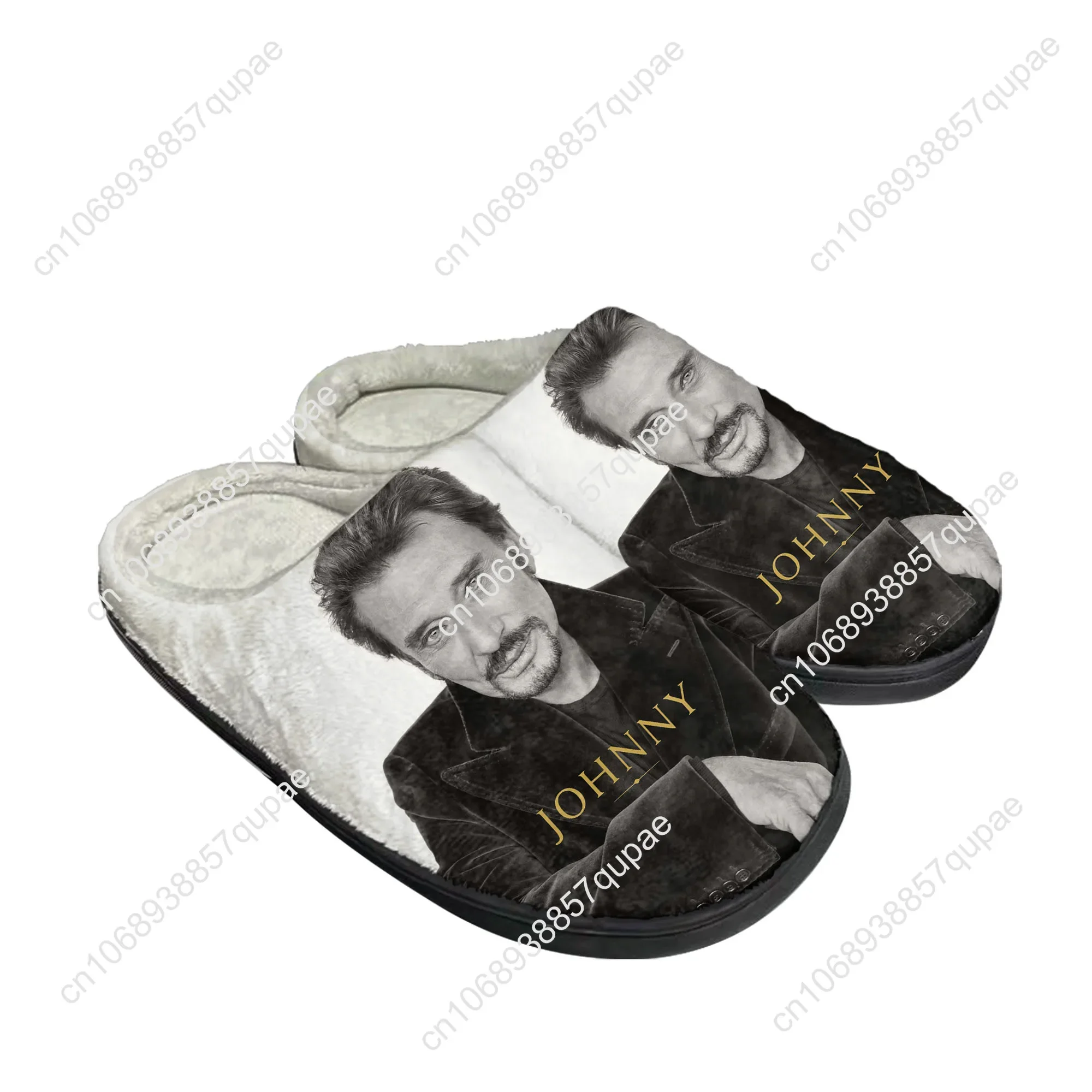 Johnny Hallyday Rock Singer Home Cotton Custom Slippers Mens Women Sandals Plush 3D Print Casual Keep Warm Shoes Thermal Slipper