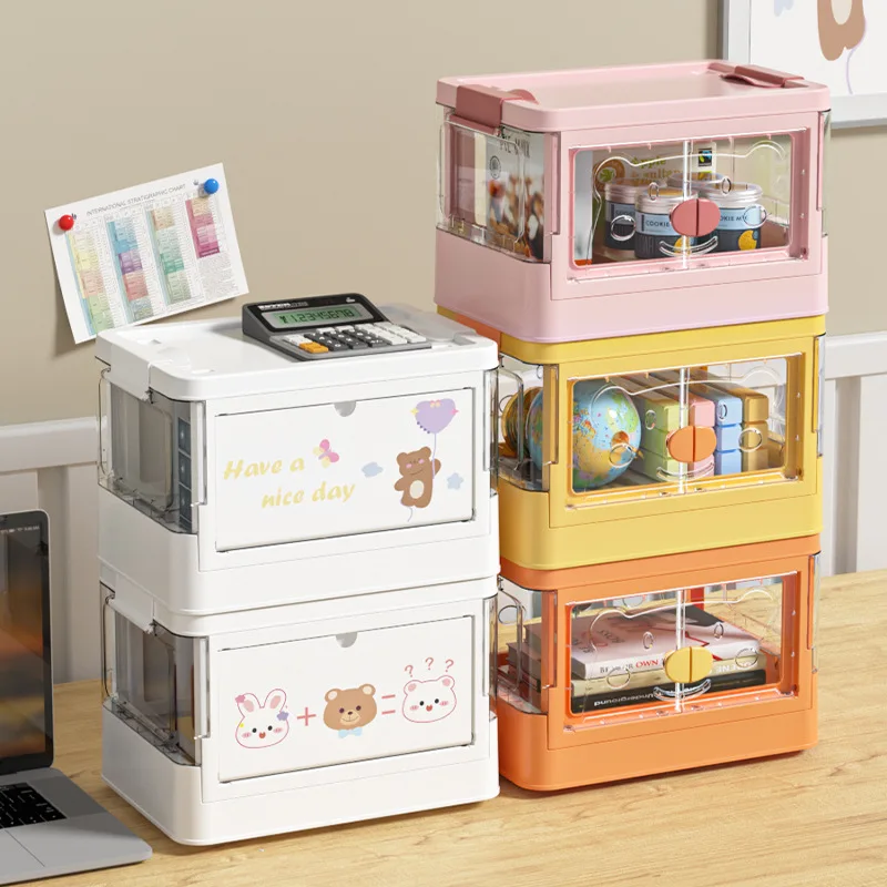 

Mask Storage Box Cosmetic Organizer Desktop Skin Care Lipstick Eye Shadow Debris Folding Stackable Storage Basket Rack Kawai