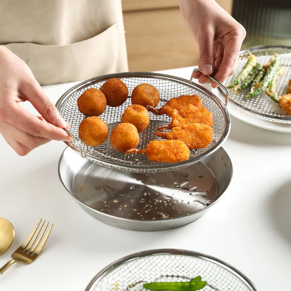 Kitchen Oil Strainer Pan Stainless Steel Frying Oil Strainer Pan Fine Mesh Basket for Frying BBQ Food French Fries