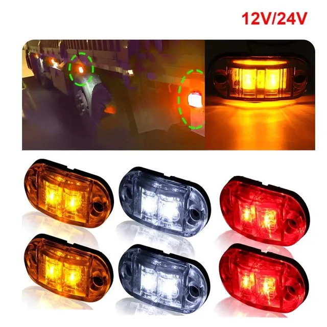 2Pcs 12V/24V LED Side Marker Lights Car External Lights Warning Tail Light Auto Trailer Truck Lorry Lamps White Red Yellow Color