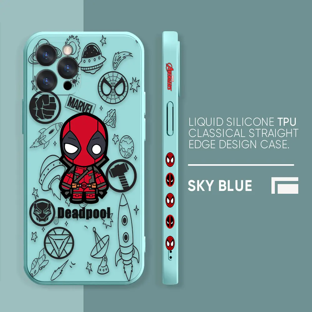 Case For iPhone 14 13 12 11 Pro XS Max Mini X XR 7 8 6 6S Plus Colour Simple Liquid Silicone Case Marvel's Spider-Man Deadpool