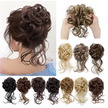 Chignon Sintetico Elegante con Ricci Disordinati e Elastico, Soffice e Facile da Gestire, Adatto per l'Uso Quotidiano Chignon sintetico disordinato e soffice, accessorio per capelli annodato, elastico per capelli, chignon, elastico per capelli, accessorio per coda di cavallo, fascia per capelli da donna