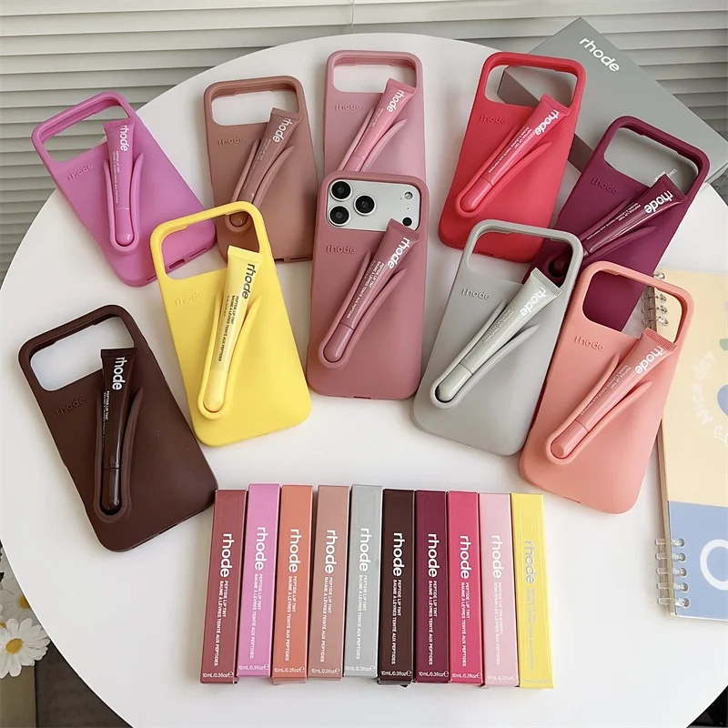 Chic Lipstick Holder Phone Case with Stylish Silicone Soft Cover
