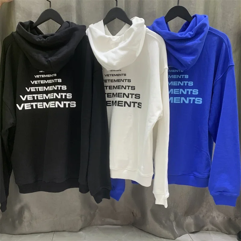 

24ss Oversized Blue VTM Men Hoodies 1:1 Best Quality Logo Letter Printing Women Hooded Sweatshirts