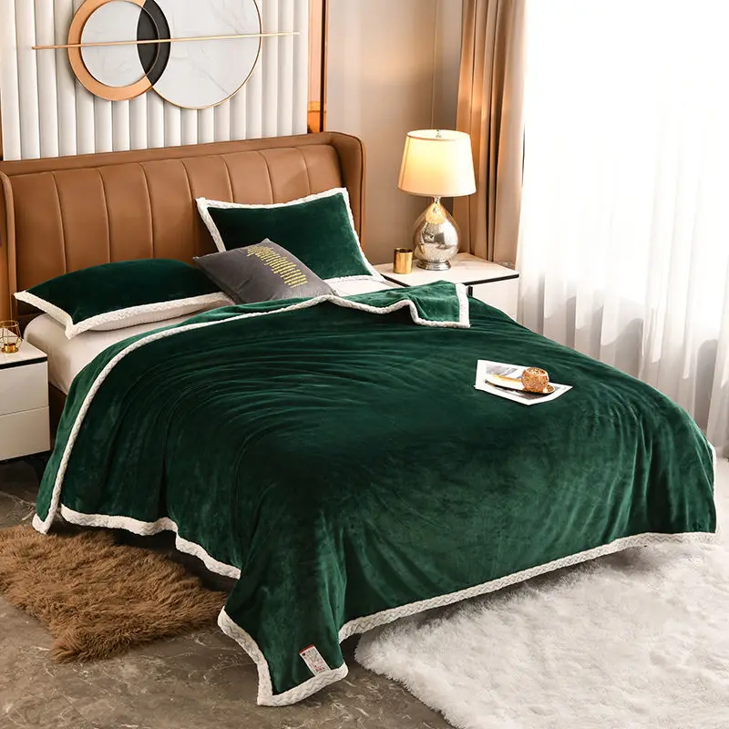 

Coral Fleece Blanket Solid Color Double Sided Thickened Quilt Winter Warming Sheet Sleeping Bedroom Polyester Home Soft Blanket