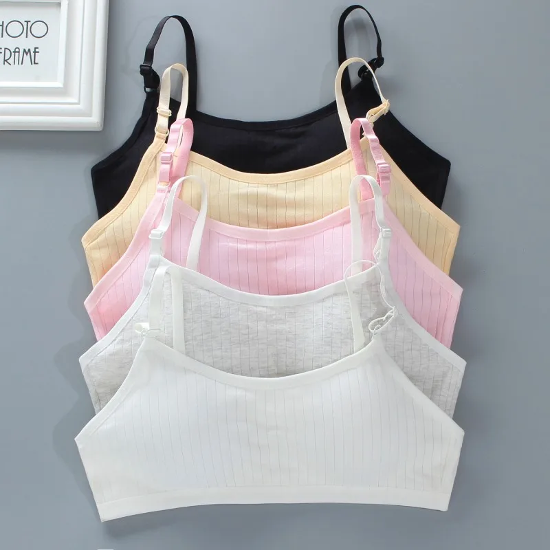 5PC Girls' Bra Elastic Sling Vest Cotton Girls' Wrapped Bra Underwear Children 8, 10, 12, 14 Year Old Student Training Bra