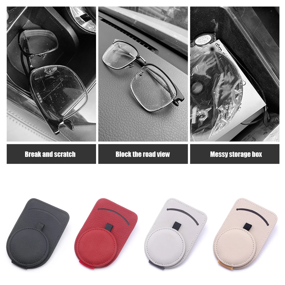 Portaocchiali Magnetico Per Auto, Portaocchiali In Pelle Con Clip Per Carte Estensore Per Occhiali Da Sole Per Accessori Per Auto Nero 87883206