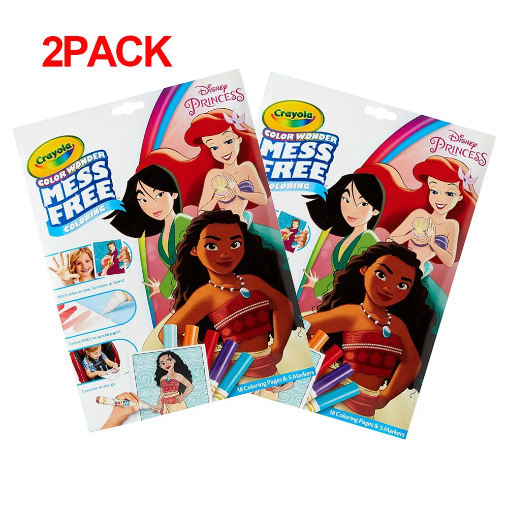 

2PACK Crayola Wonder Mess Free Coloring Disney Princess Coloring Pages and 5 Color Wonder Markers for Kids Birthday Gift