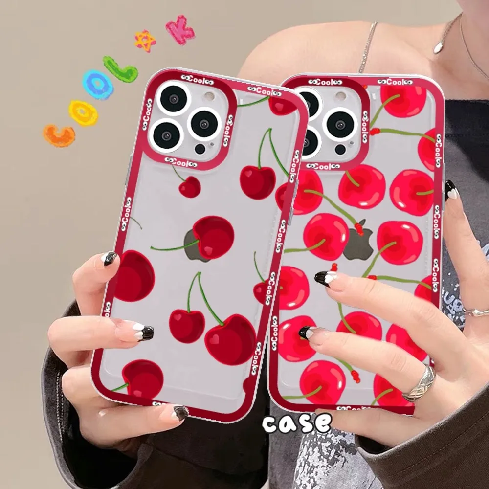 

Cartoon Cherry Fruit Phone Case For iPhone 15 14 13 12 11 Pro Max Mini X Xs XR Transparent Case