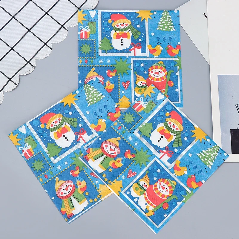 Colourful Christmas Snowman Printed Tissue Paper Christmas Party Children's Birthday Party Table Decoration Paper 20pcs/Pac