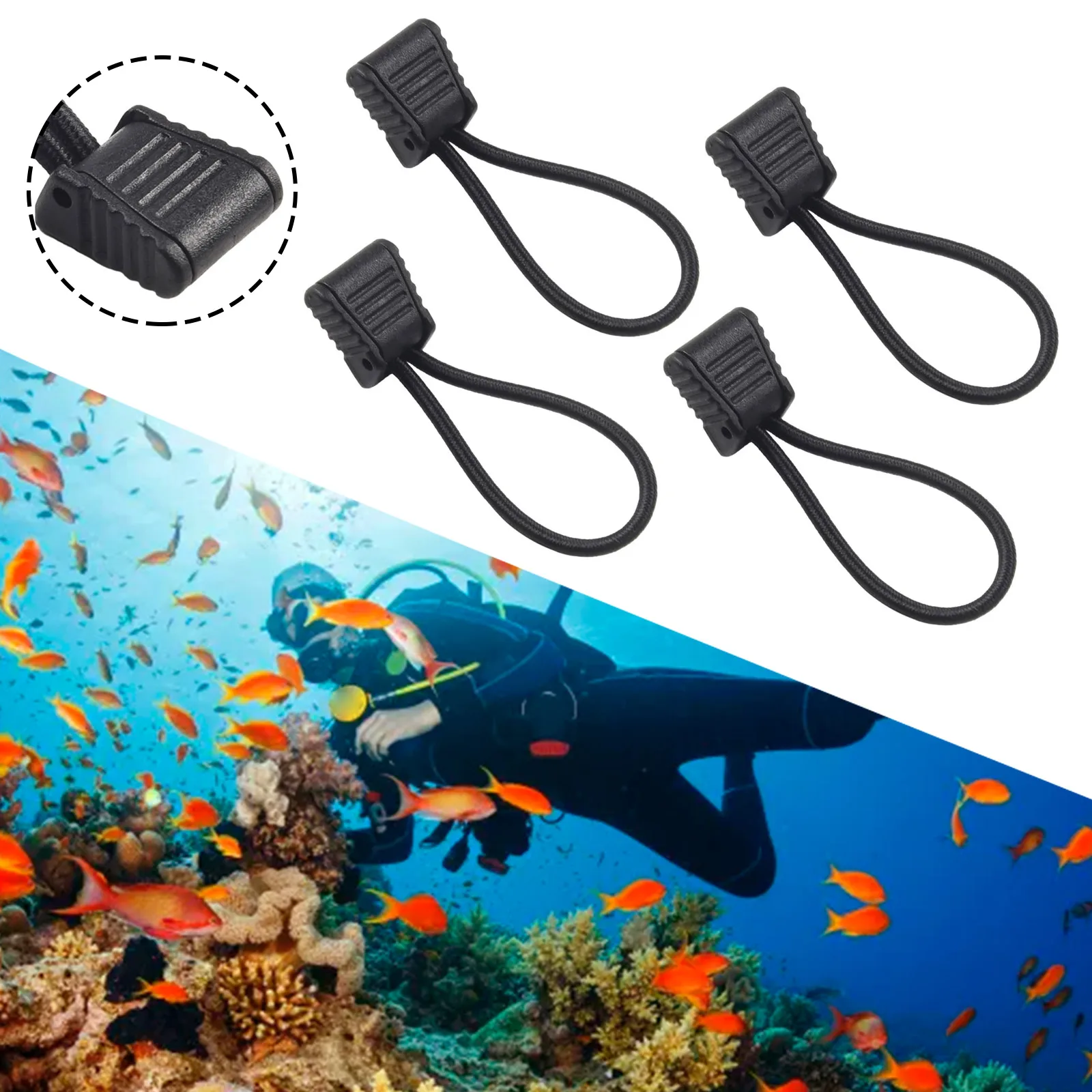 

Hot Sale Hose Clip Scuba Diving Fixed Rope Fixed Tie Parts 4pcs Black Bungee Rope Elastic Rope+plastic Retainer Holder